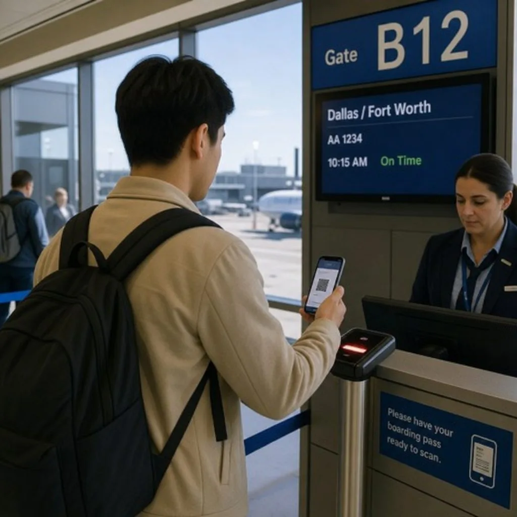 A mobile boarding pass at the gate