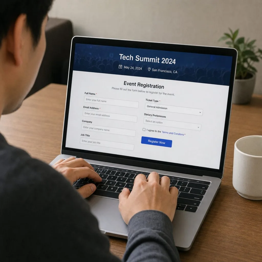 Registering for an event on a laptop