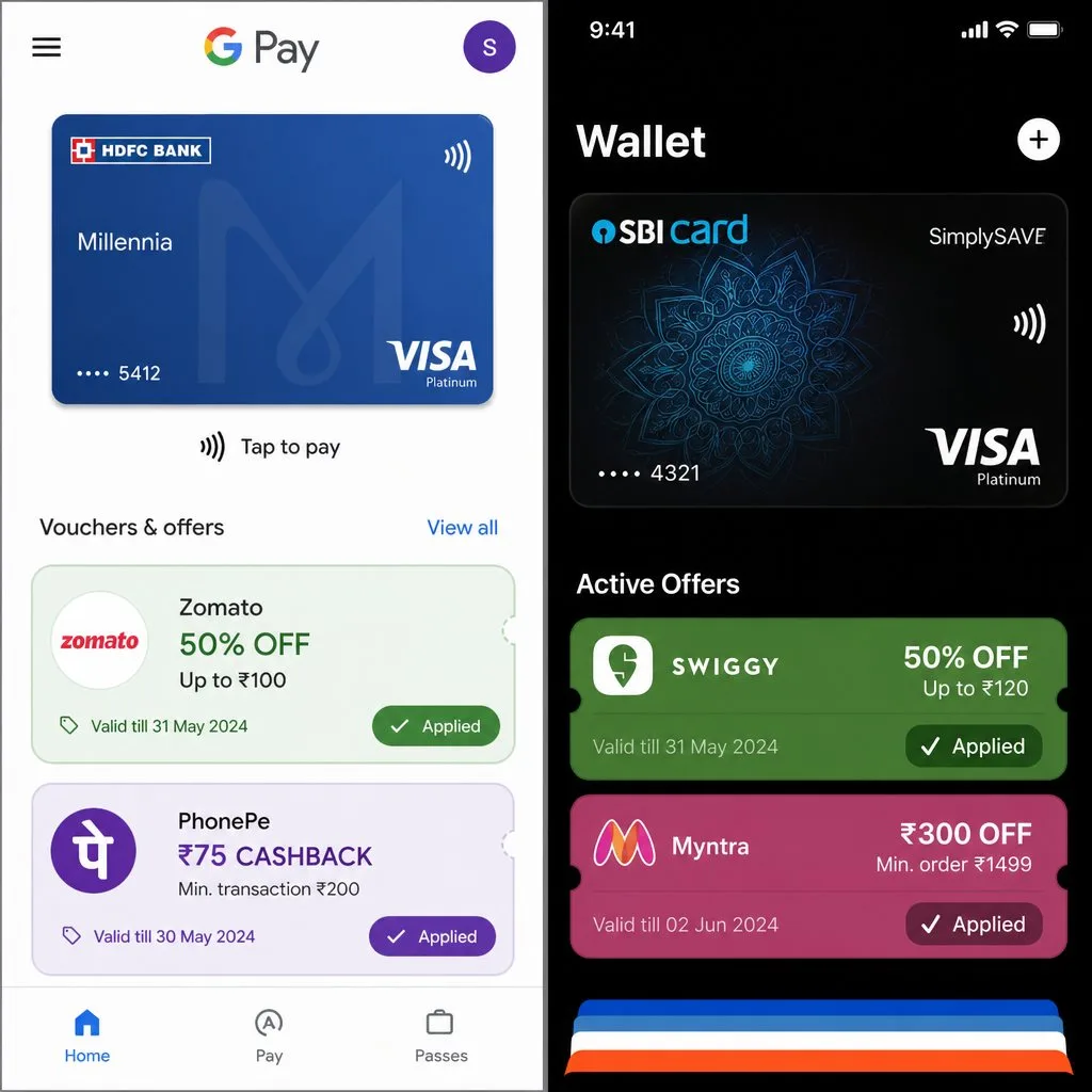 A shopper comparing a paper voucher and a mobile offer