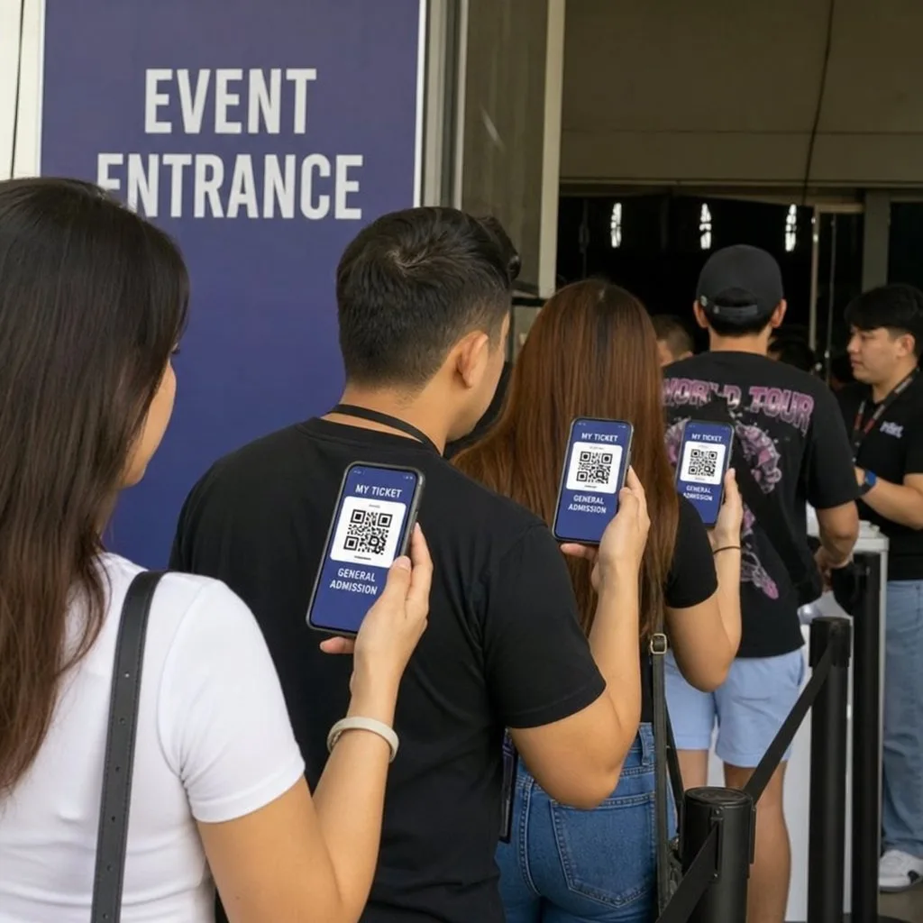 Attendees entering a venue using digital tickets