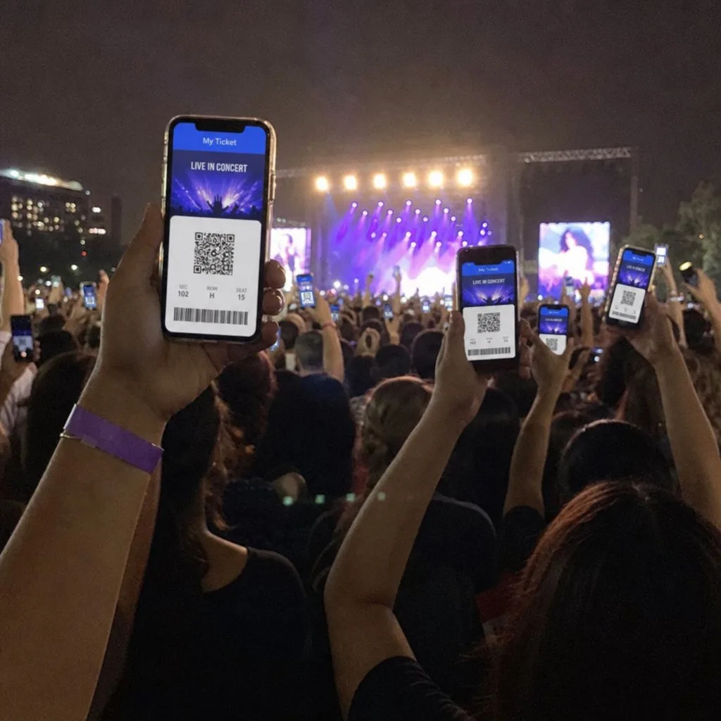 A digital event ticket being scanned at a venue entrance