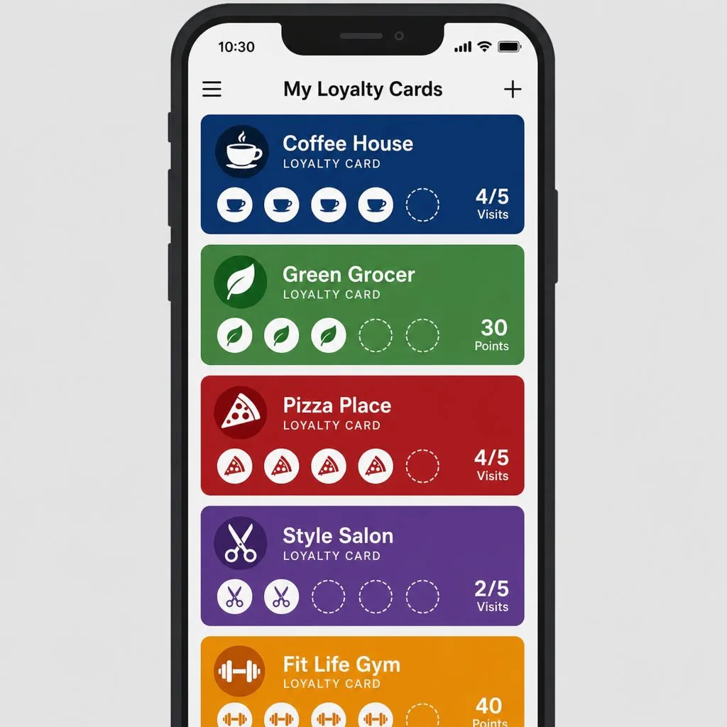A wallet full of loyalty cards from different brands on one phone