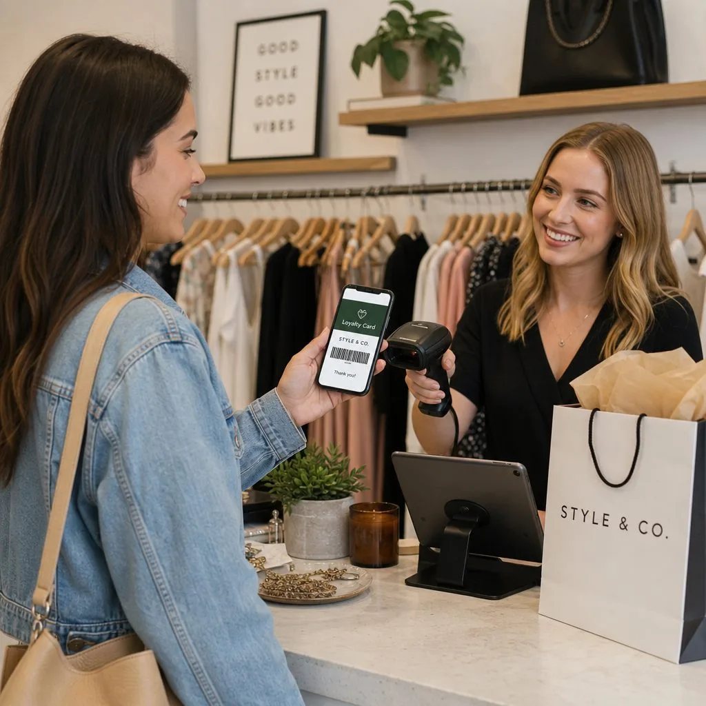 Scanning a loyalty card at the counter