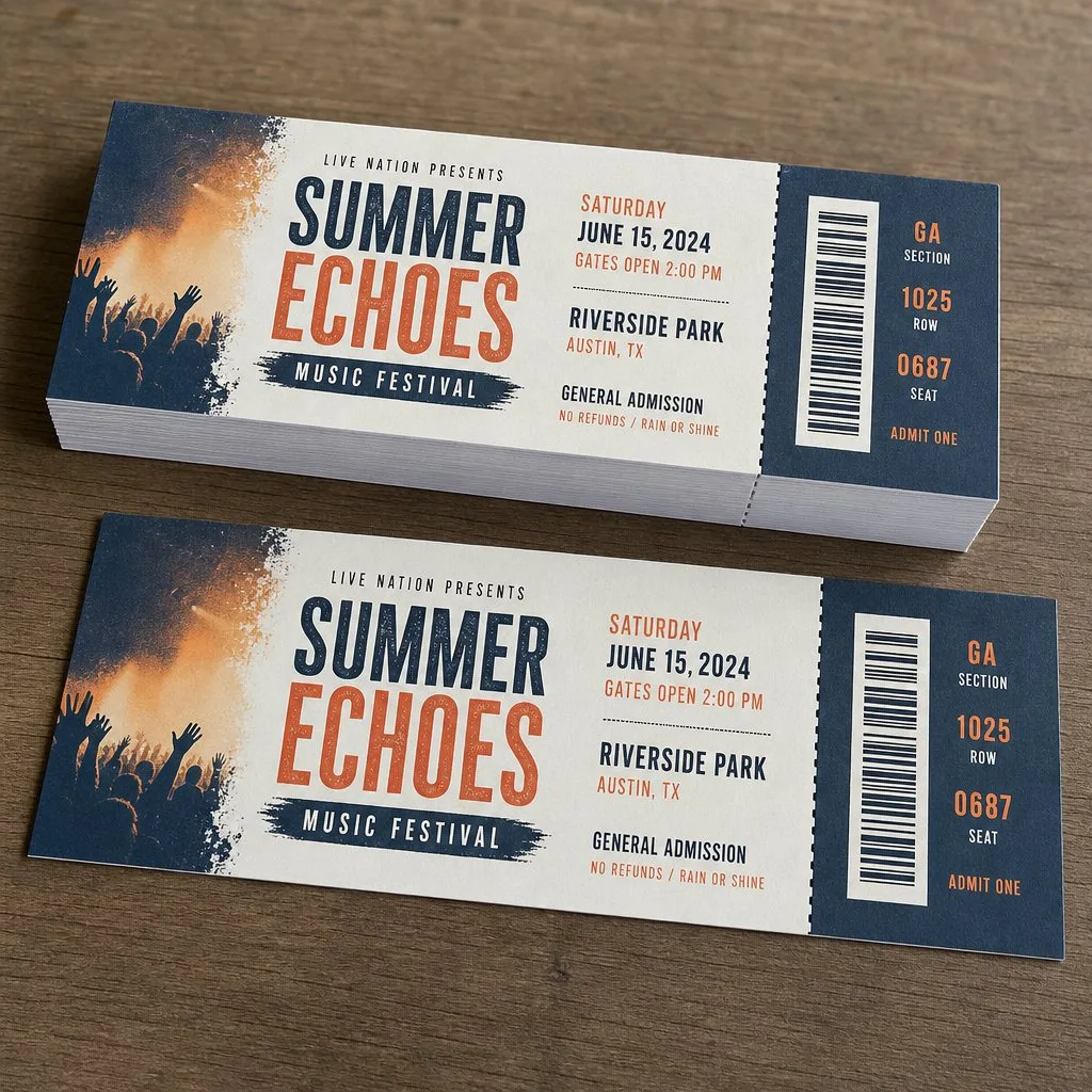 Digital event tickets displayed on phones and printed ticket designs