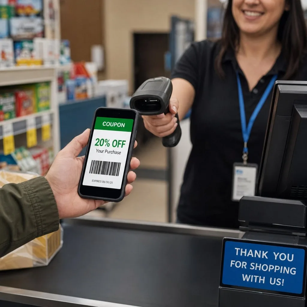 An offer being redeemed and validated at checkout