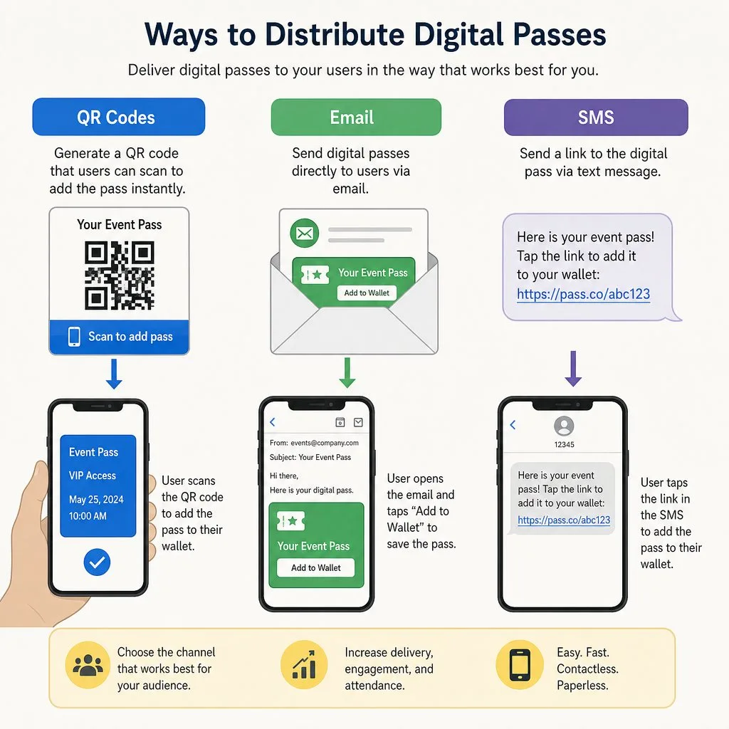 A range of mobile wallet passes displayed on smartphones