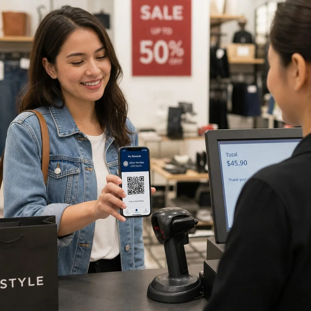 A rewards purchase at a boutique