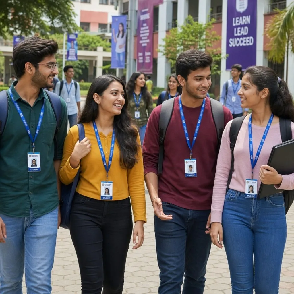 Students wearing ID lanyards