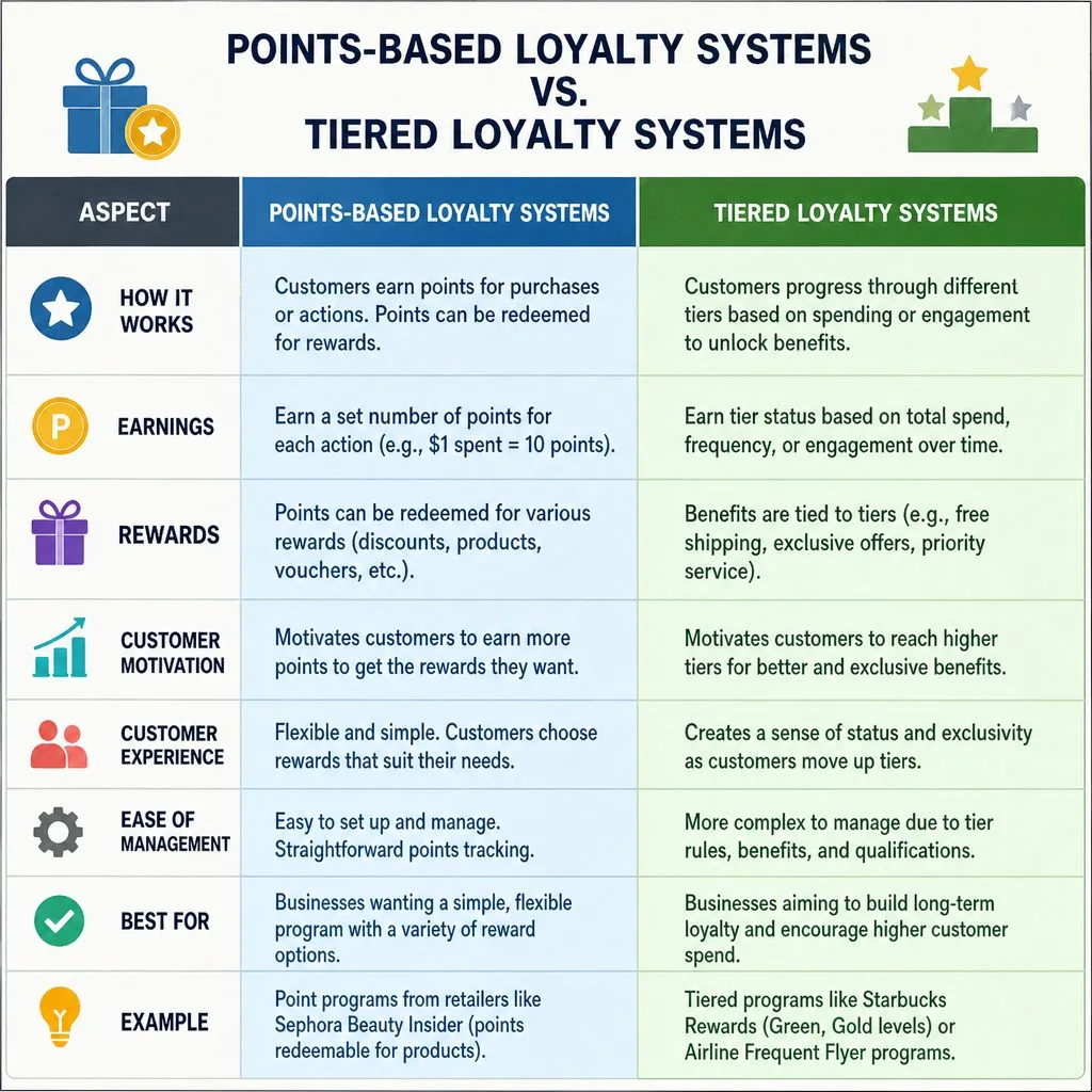 Points-based versus tiered loyalty systems compared