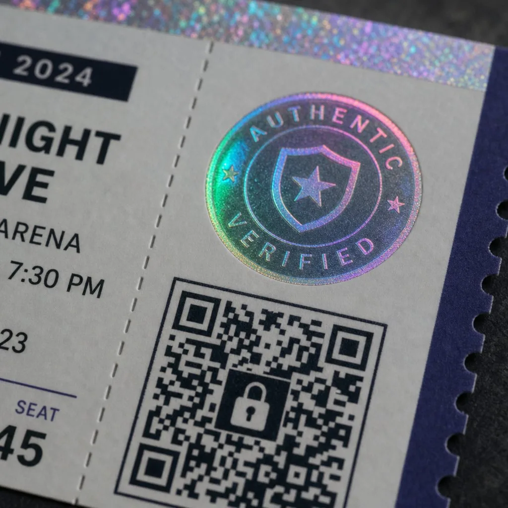 A modern digital event ticket displayed on a smartphone