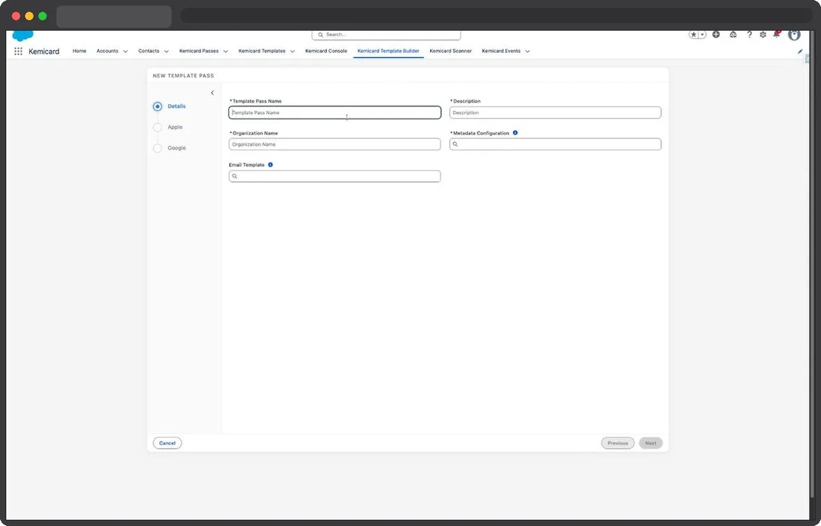 Kemicard Studio — Enter Template Name