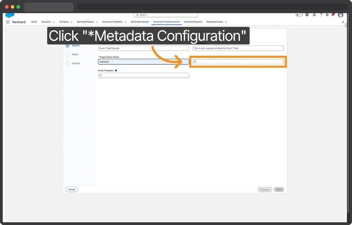 Kemicard Studio — Select Metadata Configuration