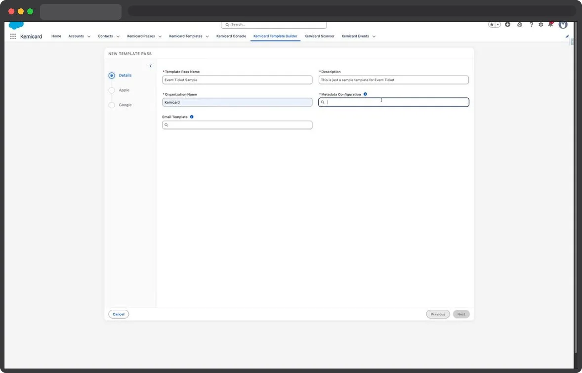 Kemicard Studio — Enter Metadata Type