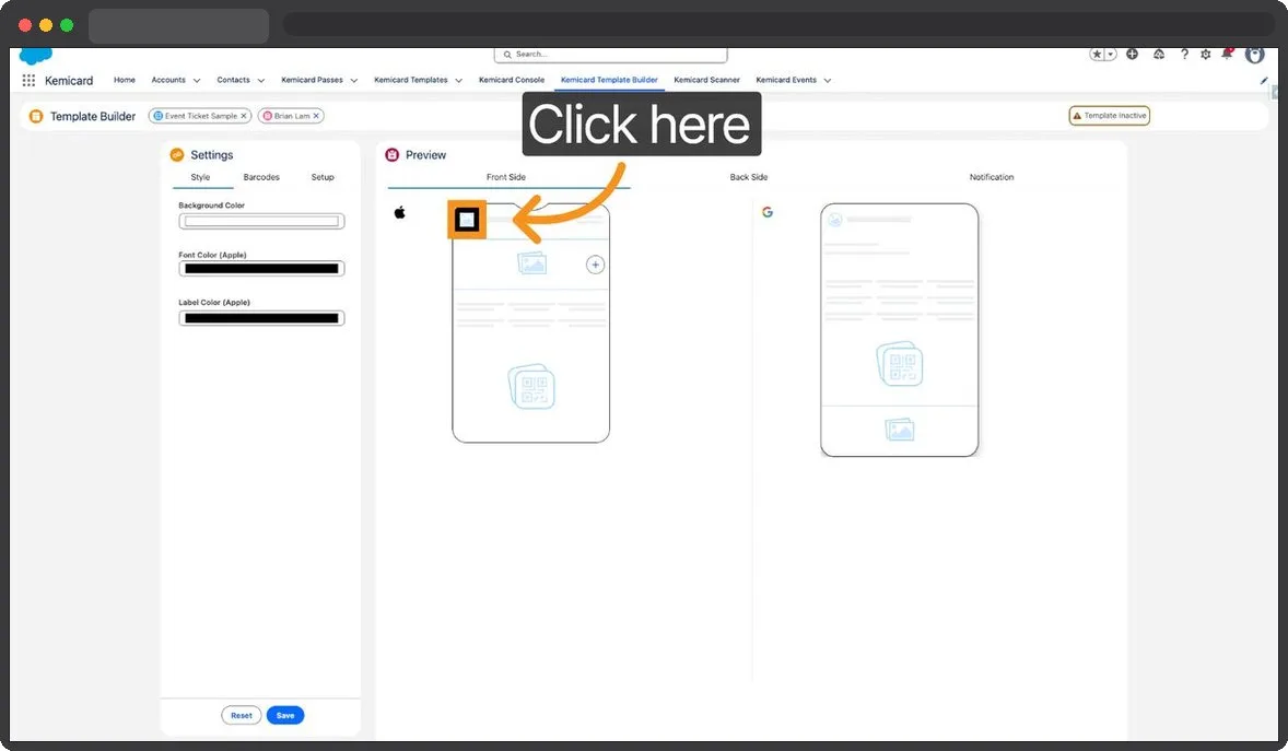 Kemicard Studio — Open Template Settings