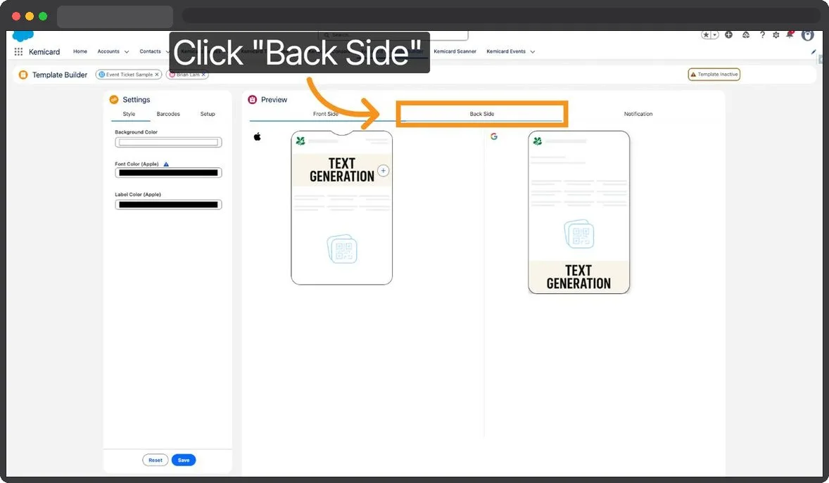 Kemicard Studio — Select Back Side Tab