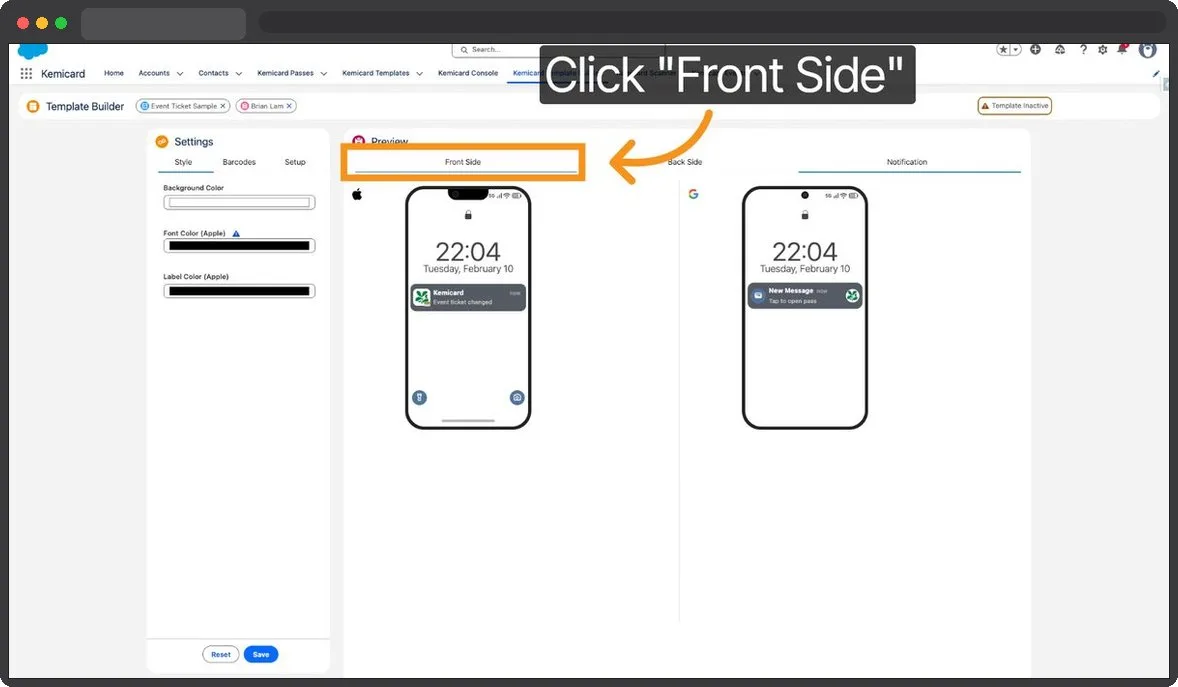 Kemicard Studio — Select Front Side Tab
