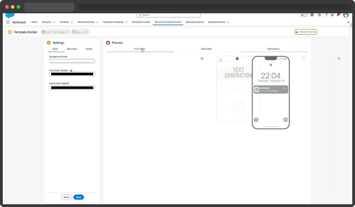 Kemicard Studio — Enable Front Side
