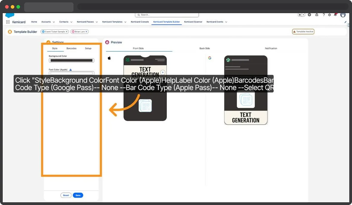 Kemicard Studio — Open Barcode Settings