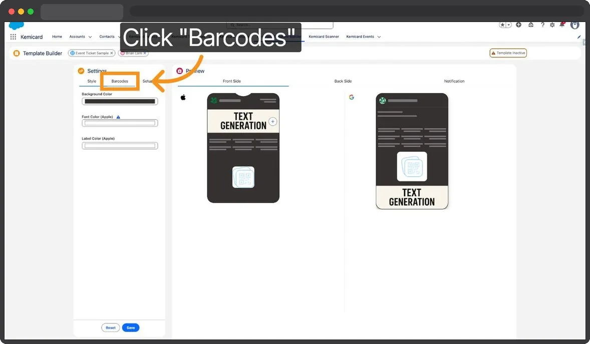 Kemicard Studio — Select Barcodes Tab