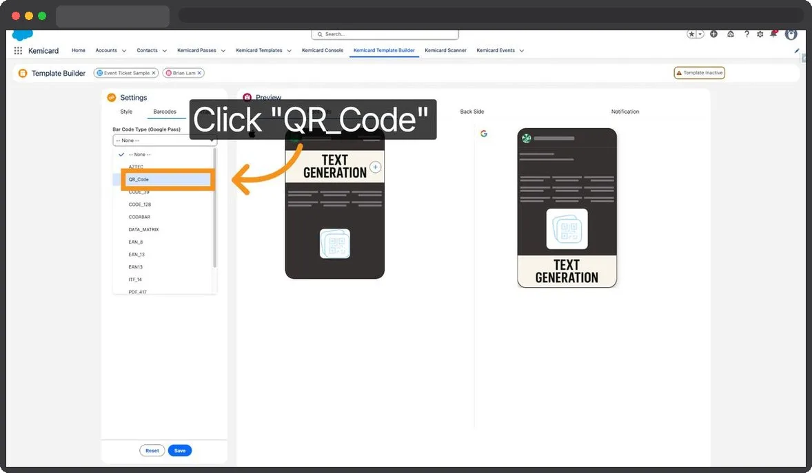 Kemicard Studio — Choose QR Code Barcode