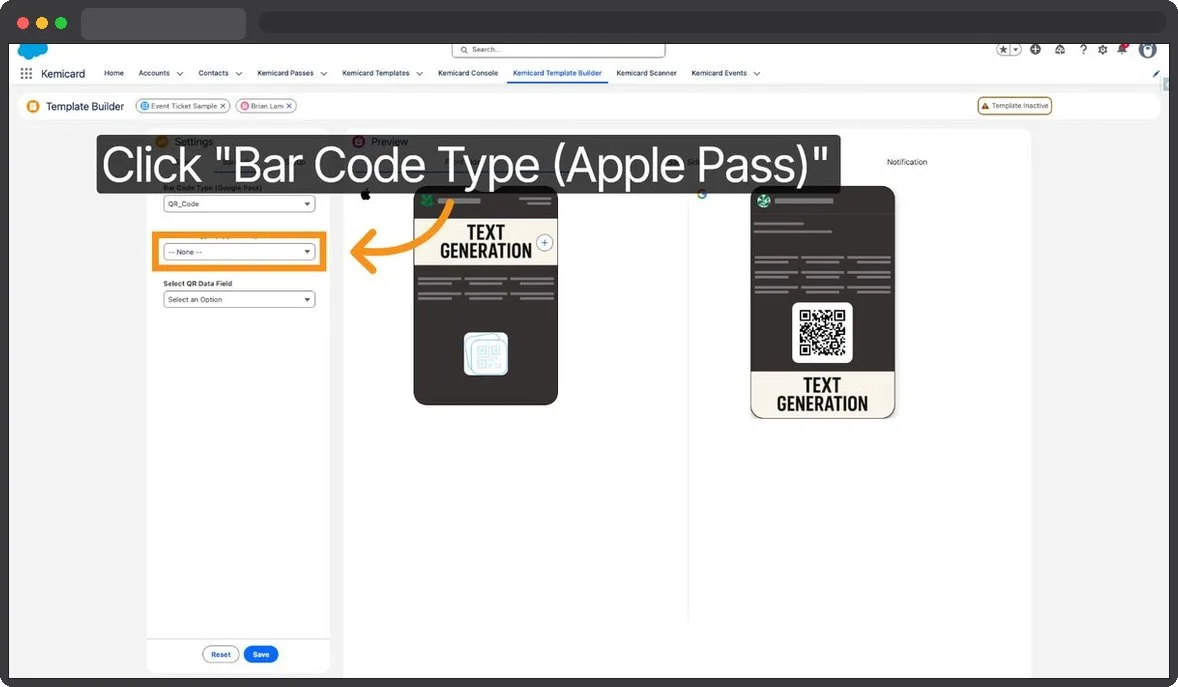 Kemicard Studio — Select Apple Pass Barcode Type