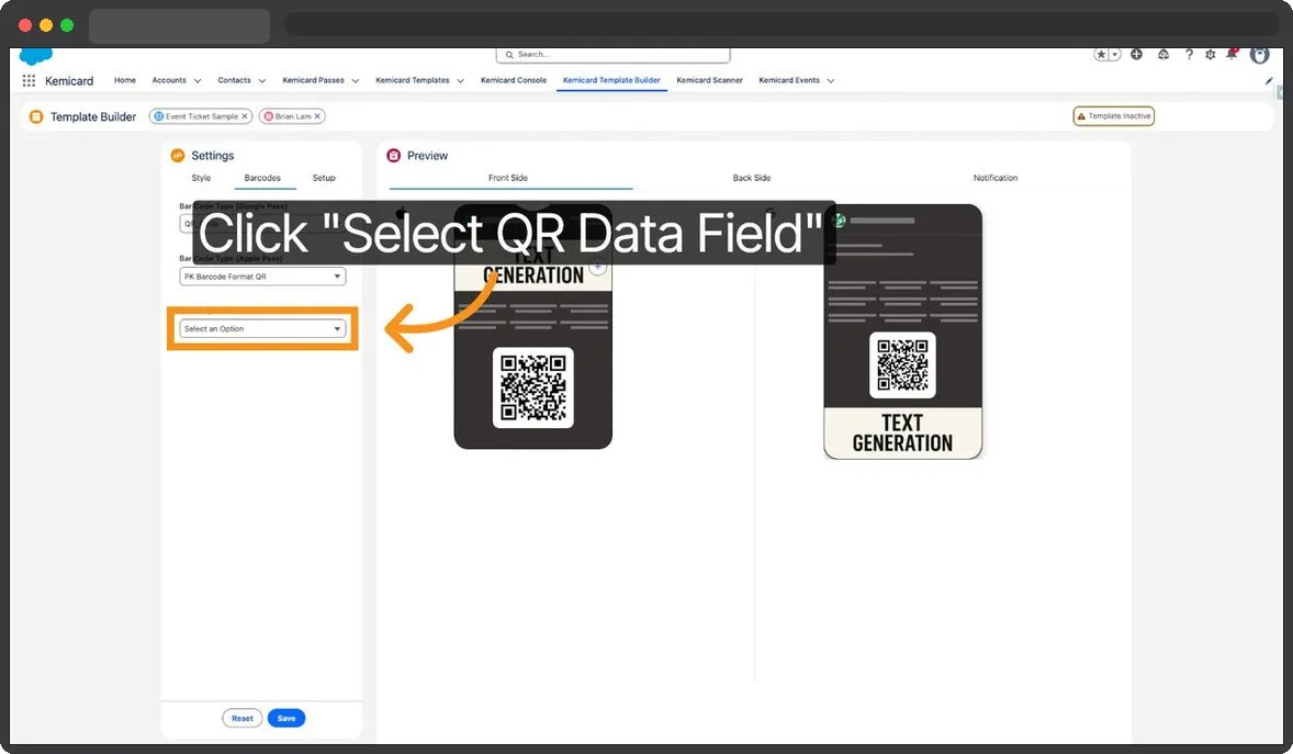 Kemicard Studio — Select QR Data Field