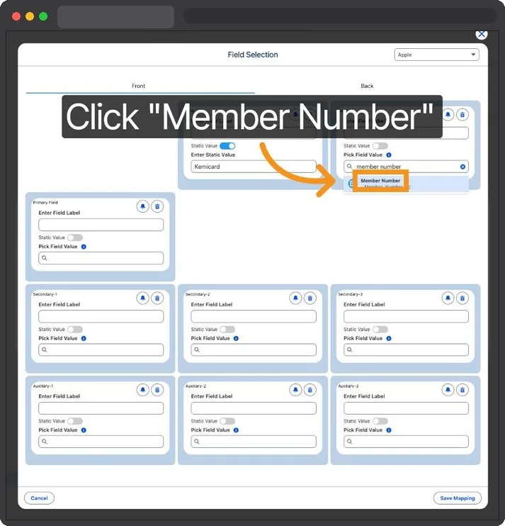 Kemicard Studio — Choose Member Number Field