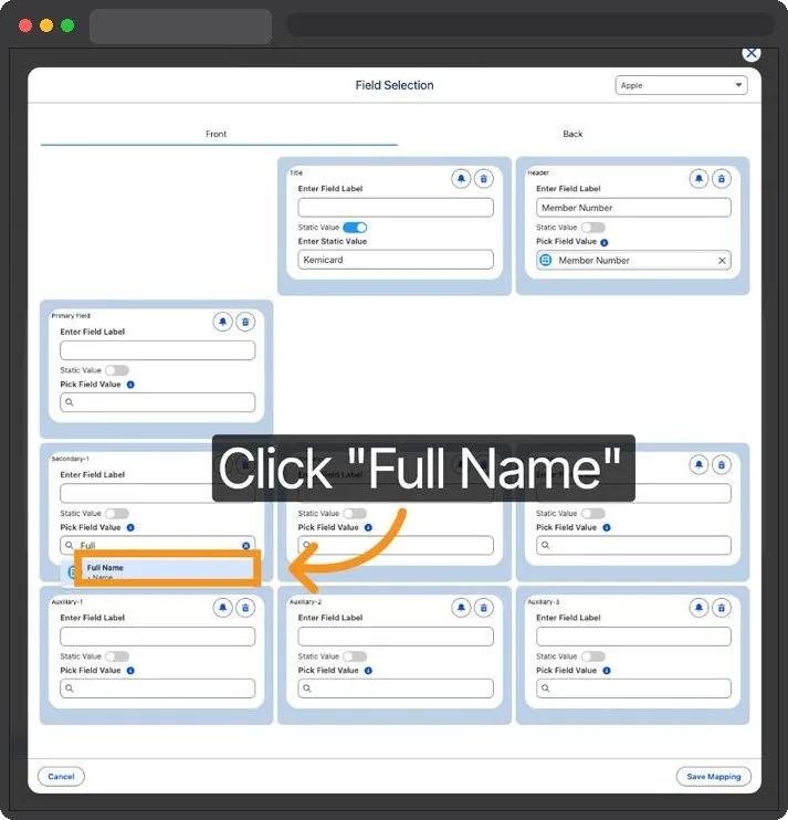 Kemicard Studio — Choose Full Name Field