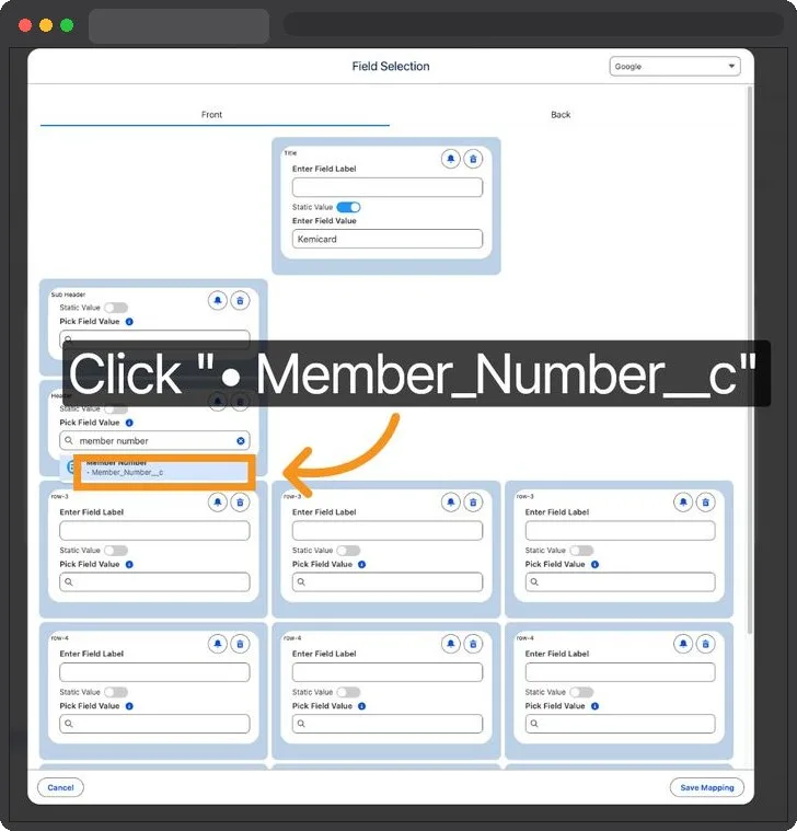 Kemicard Studio — Choose Member Number Field