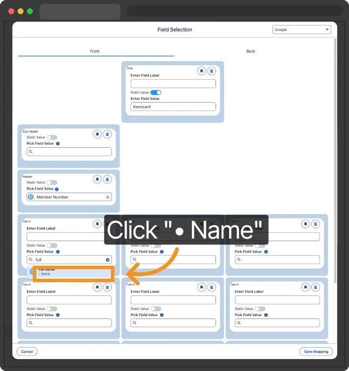 Kemicard Studio — Choose Name Field
