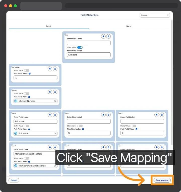 Kemicard Studio — Save Field Mappings