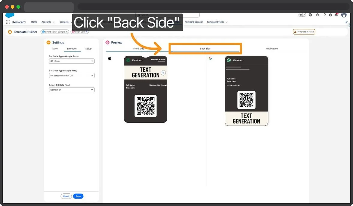 Kemicard Studio — Select Back Side Tab