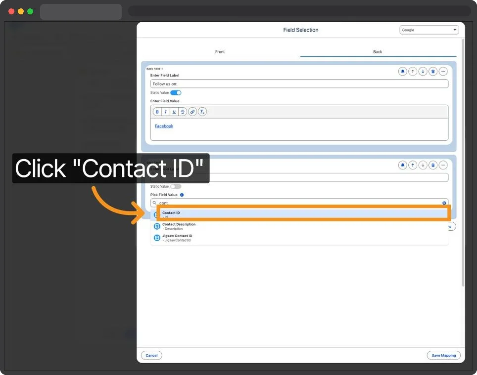 Kemicard Studio — Select Contact ID Field