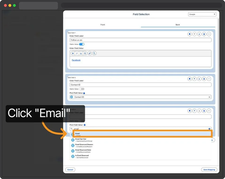 Kemicard Studio — Select Email Field