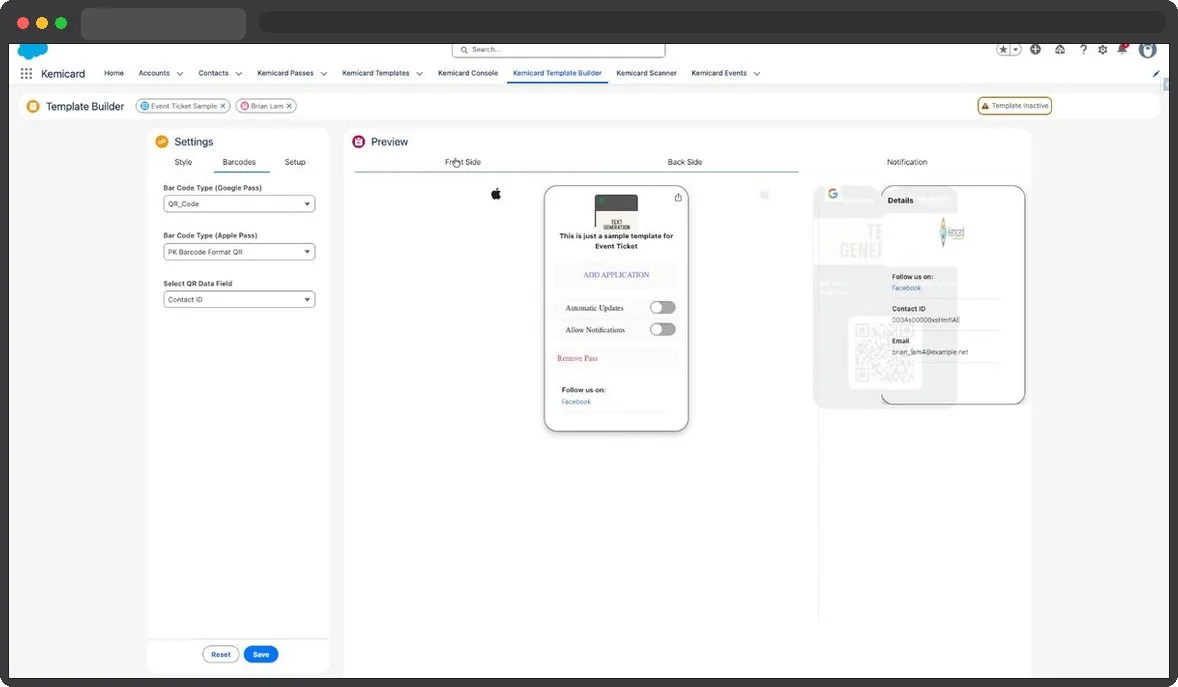 Kemicard Studio — Enable Front Side Setting