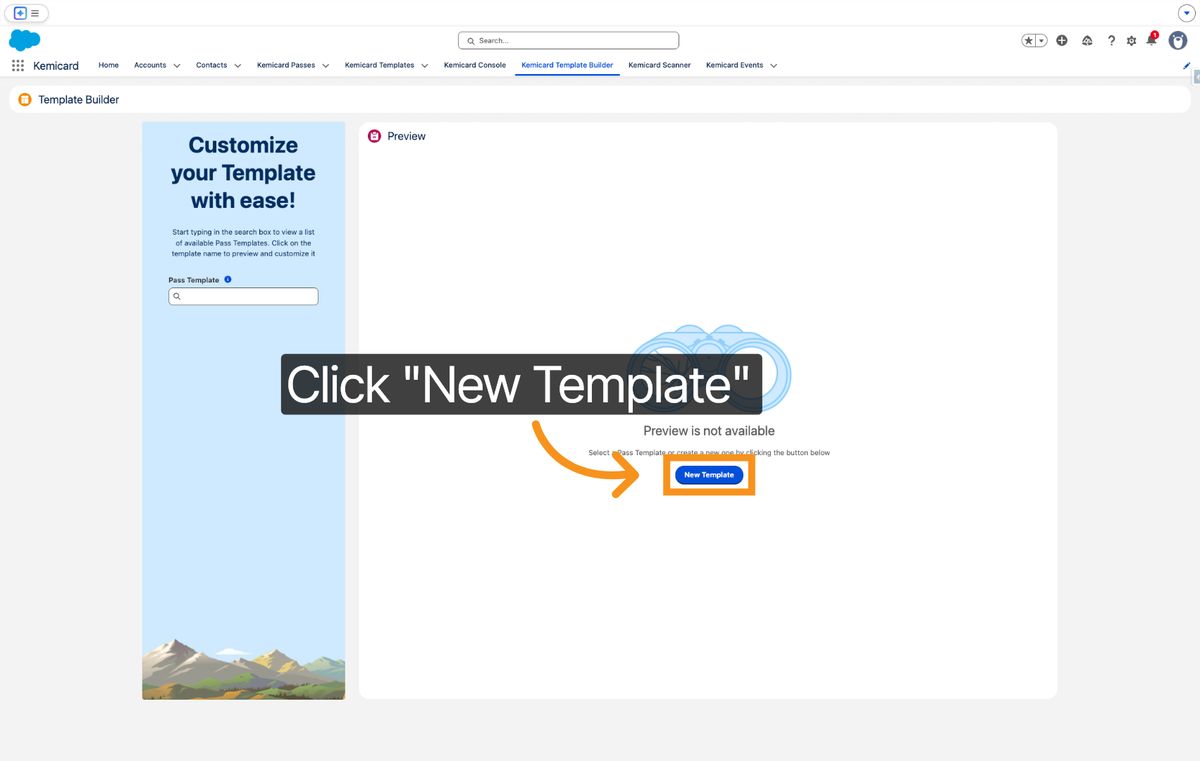 Kemicard Studio — Click New Template Button