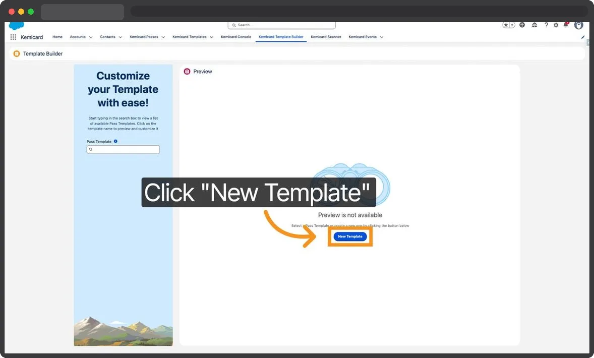 Kemicard Studio — Click New Template Button