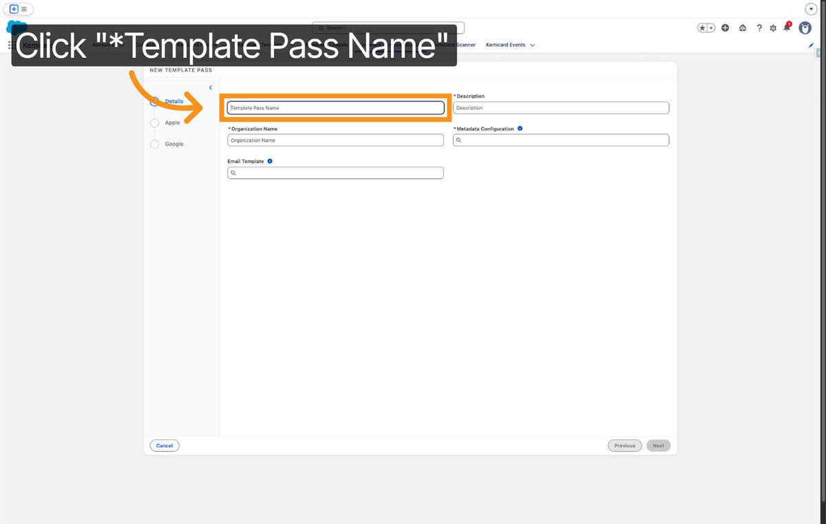 Kemicard Studio — Select Template Pass Name Field
