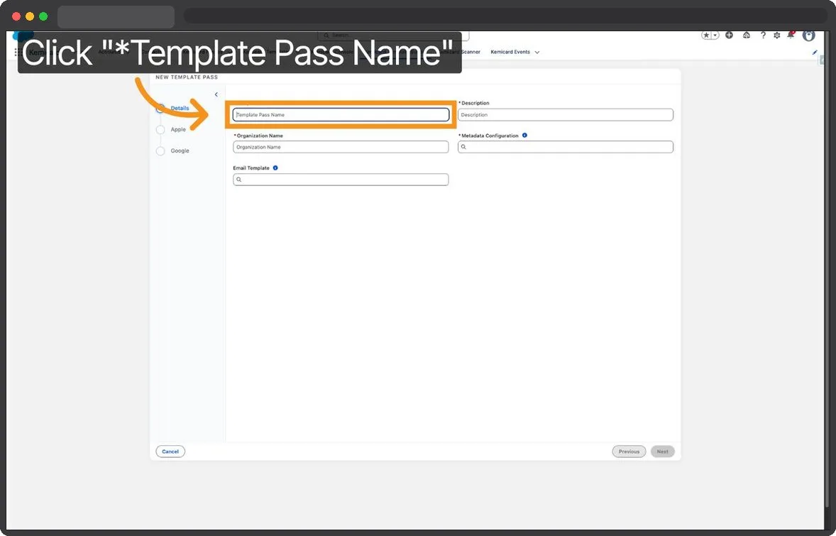 Kemicard Studio — Select Template Pass Name Field