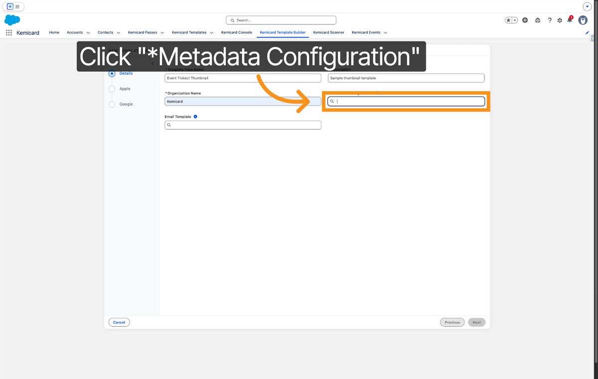Kemicard Studio — Select Metadata Configuration