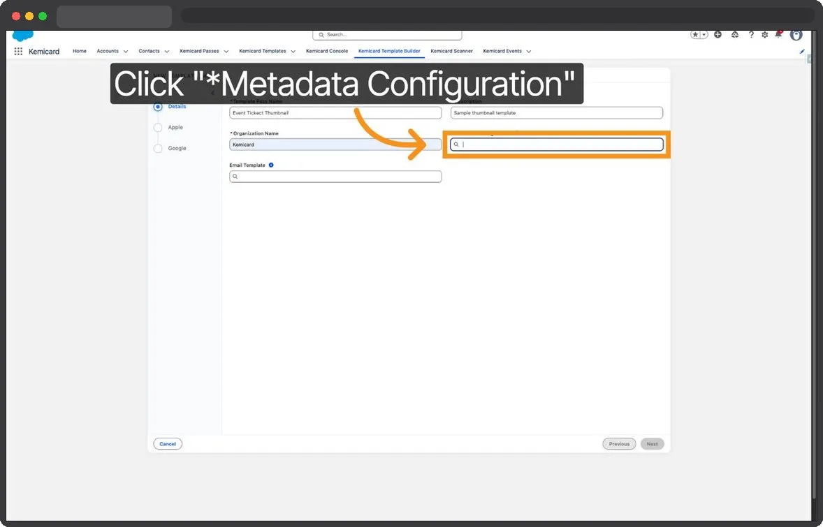 Kemicard Studio — Select Metadata Configuration