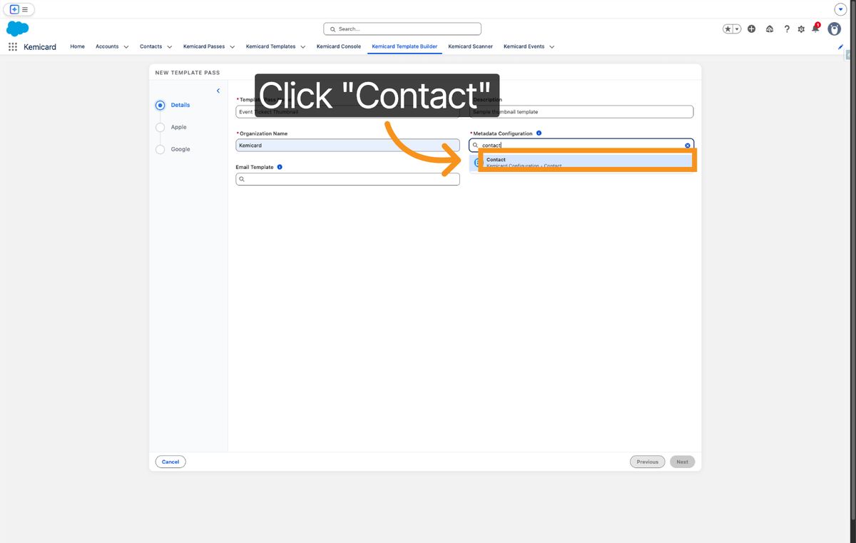 Kemicard Studio — Select Contact Option