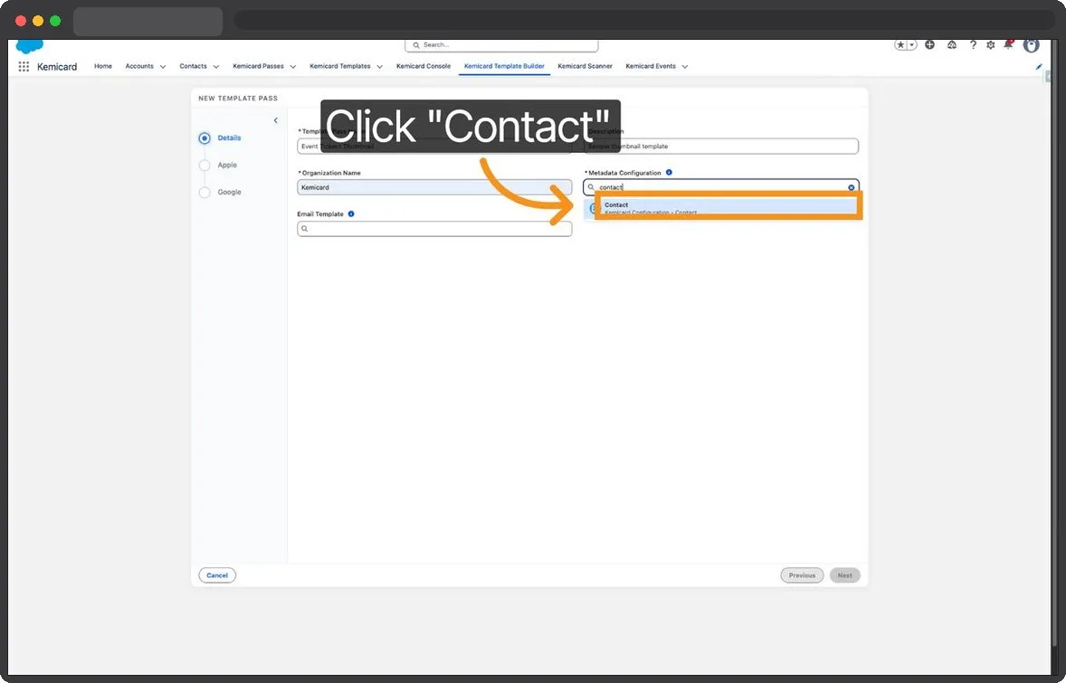 Kemicard Studio — Select Contact Option