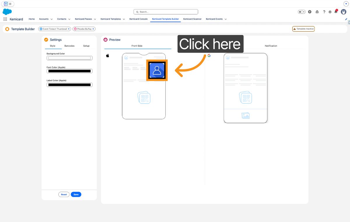 Kemicard Studio — Click To Select Field