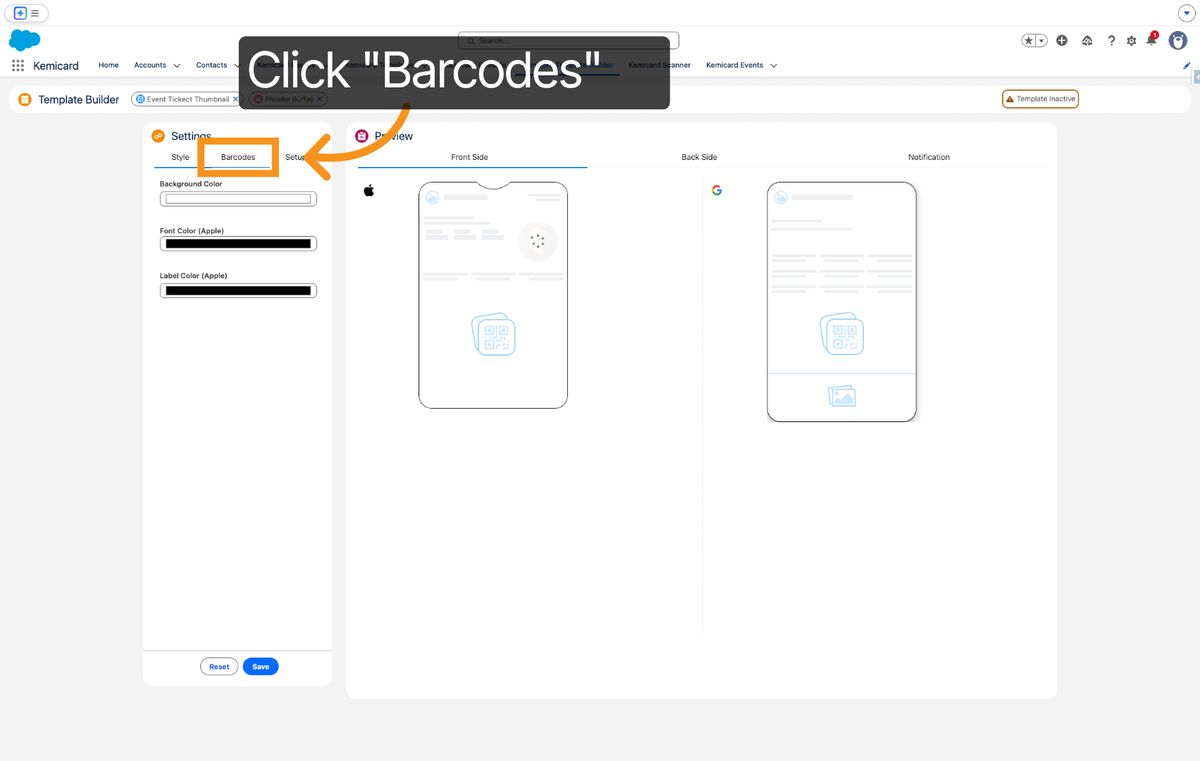 Kemicard Studio — Click Barcodes Section