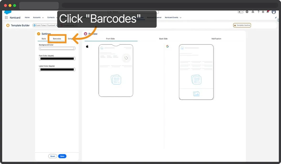 Kemicard Studio — Click Barcodes Section