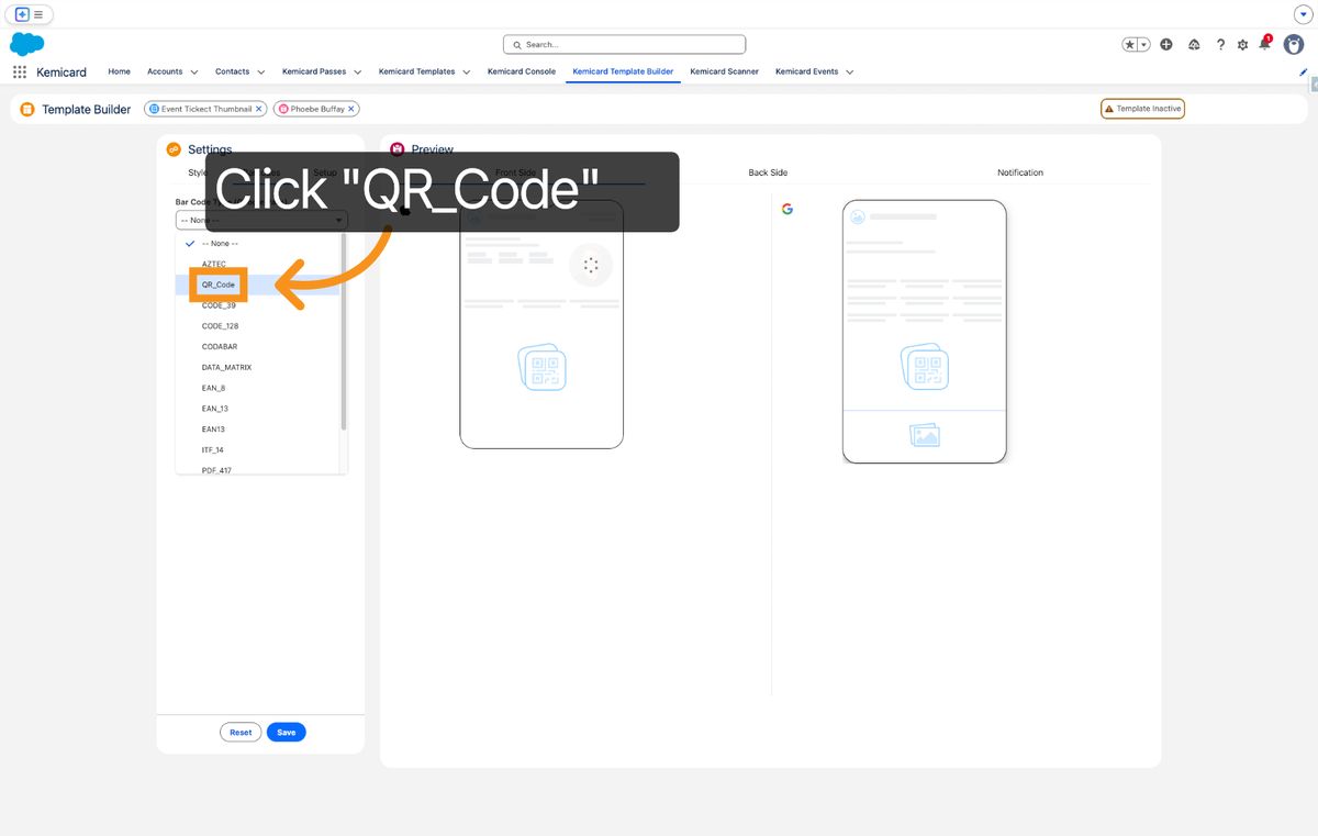 Kemicard Studio — Select QR Code Option