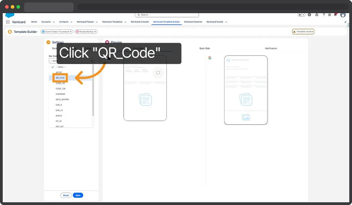 Kemicard Studio — Select QR Code Option