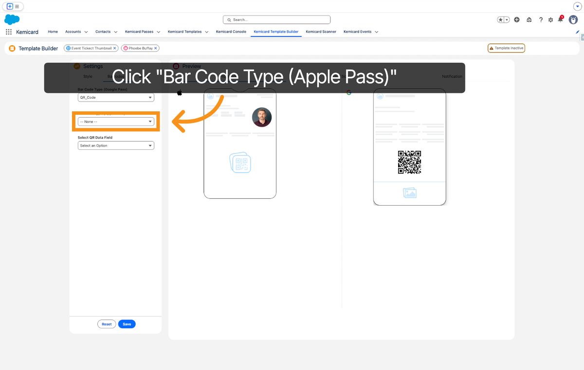 Kemicard Studio — Select Barcode Type Field