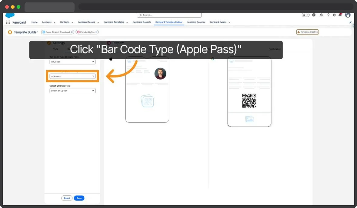 Kemicard Studio — Select Barcode Type Field